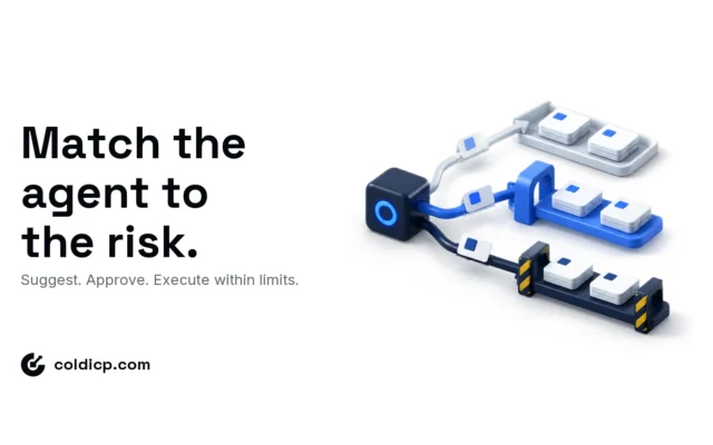 Isometric AI sales agent routing six task cards across suggestion, human approval and bounded execution control levels