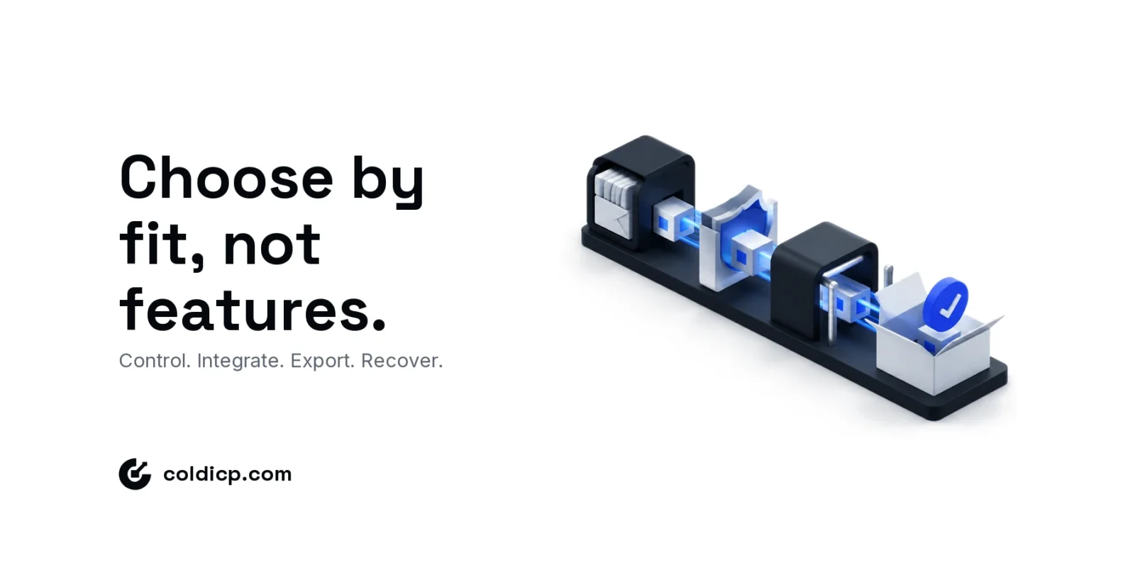 Isometric cold email software cube evaluated through mailbox, deliverability, integration and data portability gates