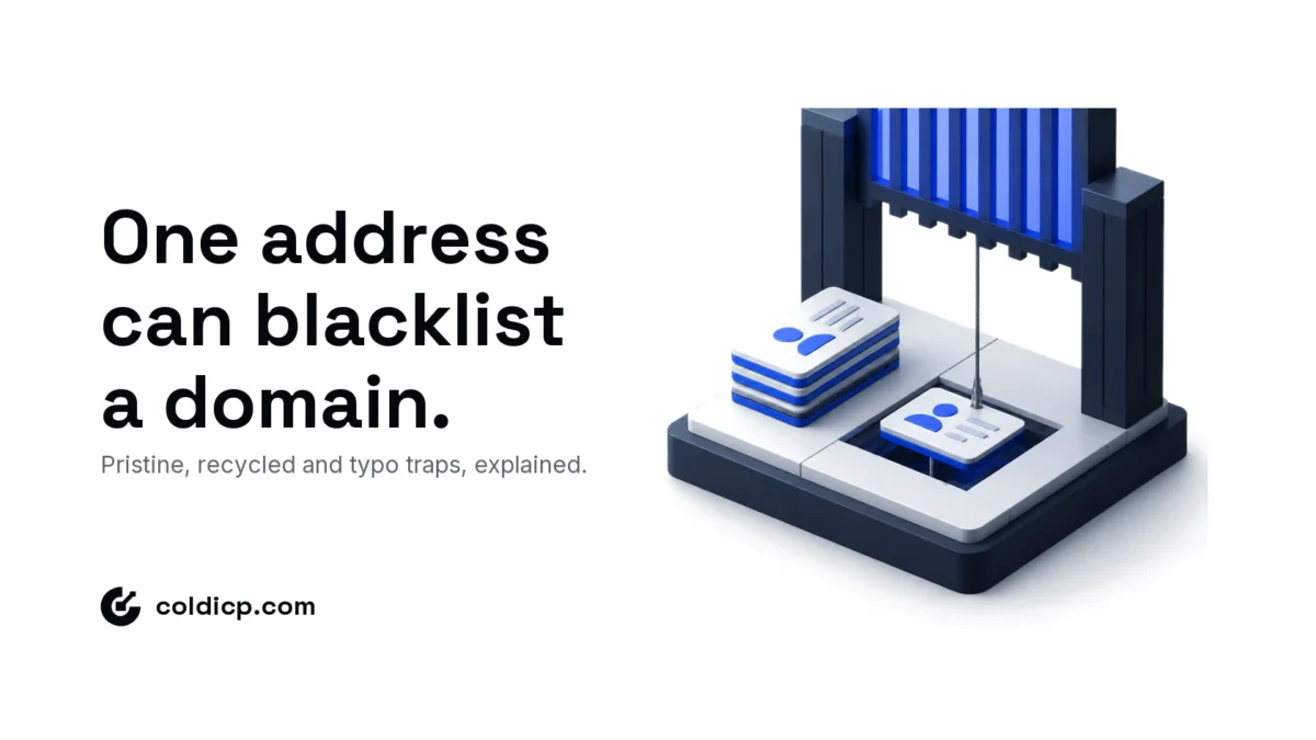 Isometric scene of a contact card resting over a hidden trapdoor connected to a sealing blacklist gate above